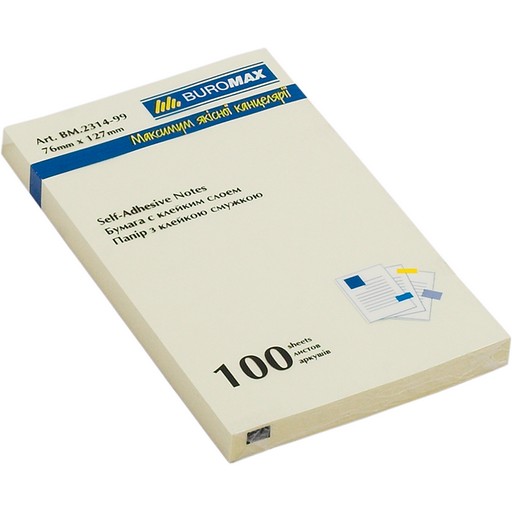 Блок паперу для нотаток BUROMAX PASTEL 76х127мм 100арк жовтий
