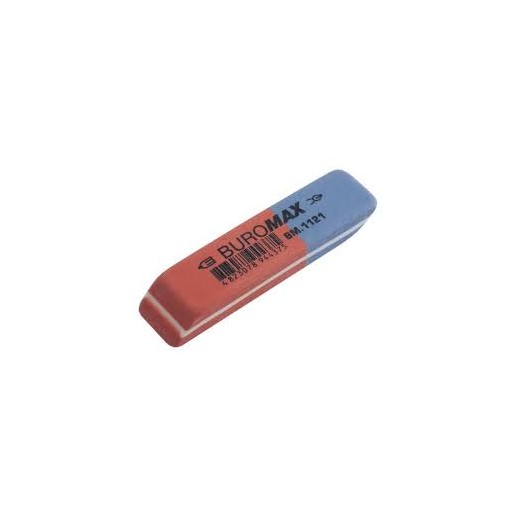 Гумка подвійна з абразивною частиною L,  58x14x8 мм, синт.каучук, червоно-синя