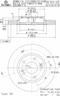 Фото 1. Диск гальмівний HYUNDAI SONATA V. TUCSON передн.. вент. (вир-во BREMBO)