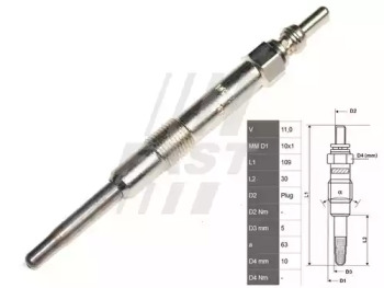 Свічка розжарення FIAT Doblo 00-09. Grande Punto 05-10. Punto 03-10. Stilo 01-10. Bravo 07-16. Croma 05-10. Multipla 03-10. OPEL Astra H 04-