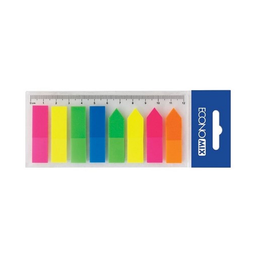 Фото 1. Закладки пластикові ECONOMIX  12х45мм 120арк асорті неонових кольорів