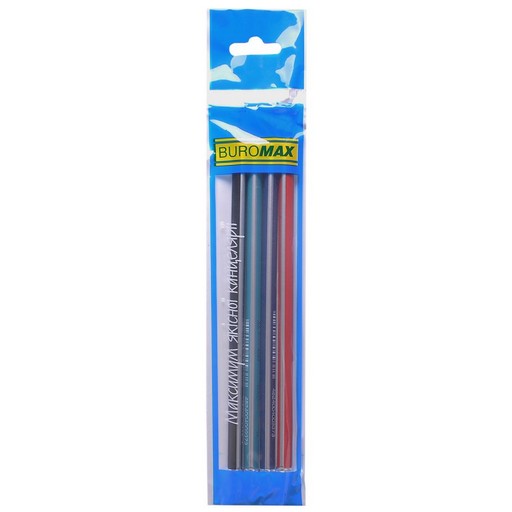 Олівець графітний BUROMAX SILVER НВ, з гумкою, трикутний, зі срібн.смужкою,  асорті
