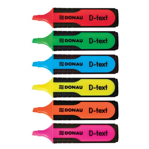 Набір текст-маркерів D-Text 6 кольорів DONAU водна основа 1-5 мм жовтий, зел., рожев., помаранч., синій, червон.