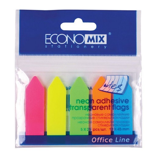 Фото 1. Закладки пластикові ECONOMIX СТРІЛКА 12х45мм по 25арк 5 кольорів