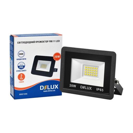 Прожектор світлодіод., Delux, FMI 11 LED, 20Вт, 6500К, IP65, шт.,чорн.