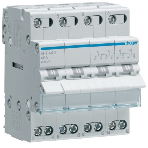 Перемикач I-0-II з загальним виходом зверху, 4-пол., 40А/400В, 3м Hager