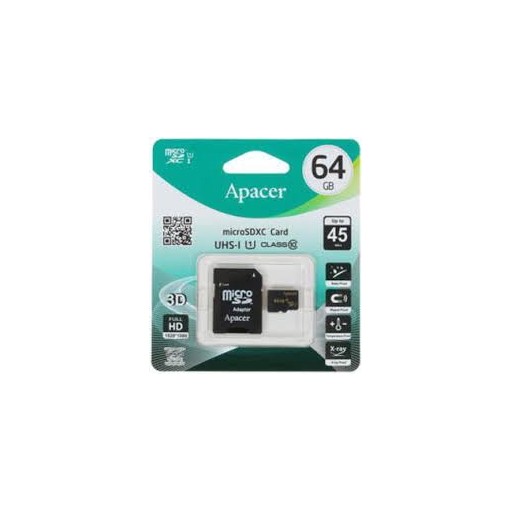 Картка памятi APACER microSDXC 64GB UHS-I U1+adapter  AP64GMCSX10U1-R